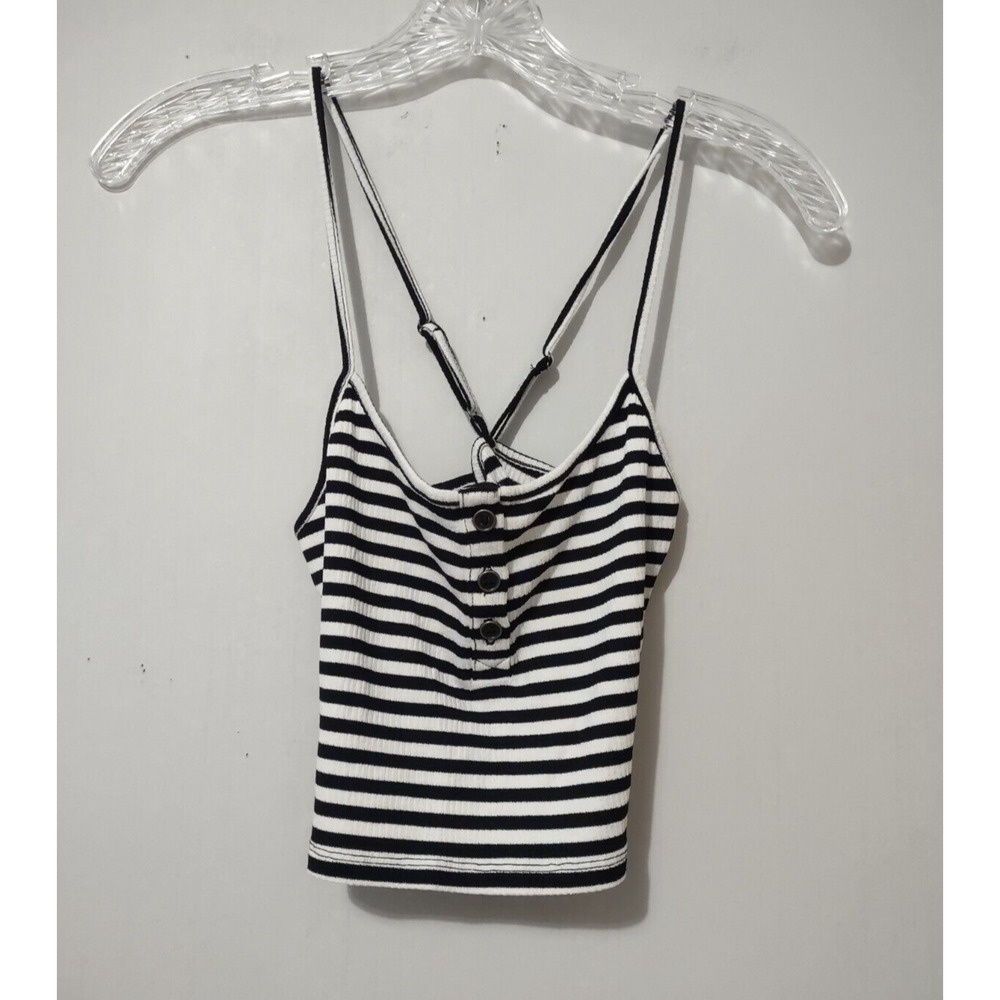 Forever 21 Black & White Striped Cross Back Cropped Tank Size Small